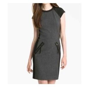 Rebecca Taylor Sheath Dress Black Gray Zipper Pockets Business Casual Size 2
